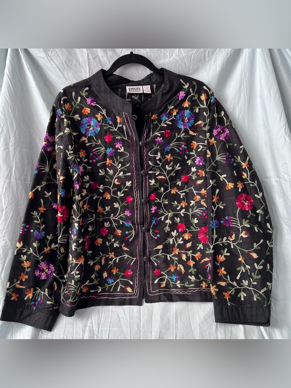 Chico's Black Floral Embroidered Blazer
